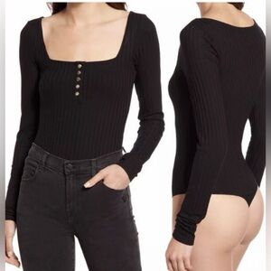 AllSaints Black Katrina Long Sleeve Ribbed Bodysuit